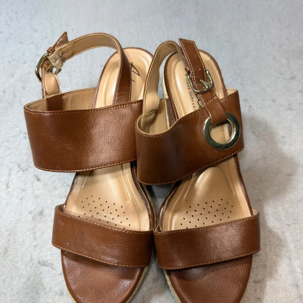 Abella Wedge Sandals Women Size 8.5 Brown Espadrille Platform True Comfort Shoes
